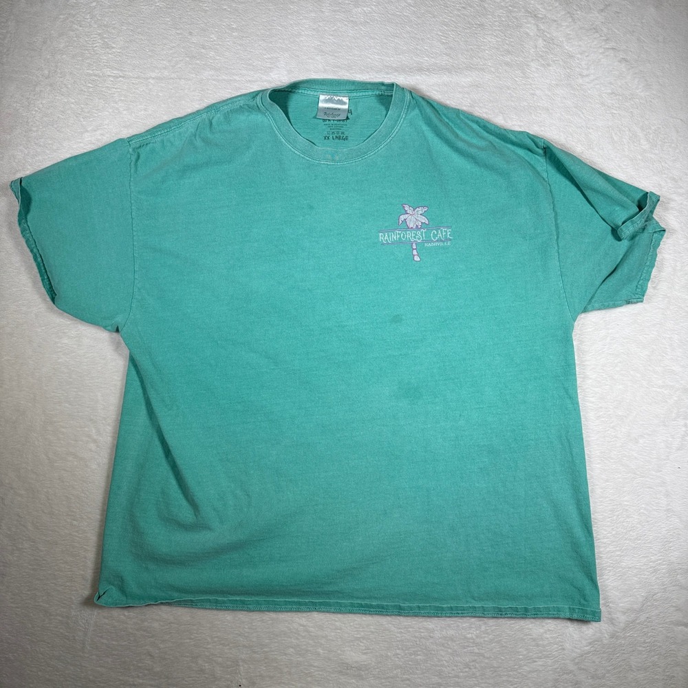 Rainforest‎ Cafe Nashville Graphic T Shirt Teal XXL Beach Palm Tree Vacation